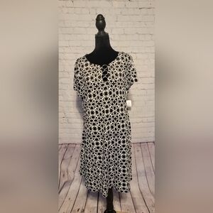 MSK Black & White Geometric Ring-Detail Women's Dress XL